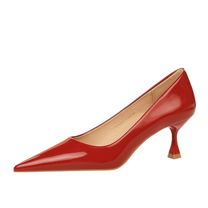 1961-10 European and American Style Spring and Autumn All-Match Business Ol Fashion Simple High Heel Shiny Patent Leather Skinny Women's Shoes Pumps - Image 4