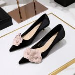 BIGTREE SHOES 237-H57 Korean Style Banquet Delicate Slimming Spring and Autumn Sweet Women's Shoes Mid-Heel Low-Cut Pointed-Toe Colorblock Flower Shoes - Image 2