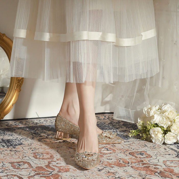 3119-5 French Wedding Shoes Bridal Women's Shoes Xiuhe Main Wedding Dress Bridesmaid Shoes High-Grade Crystal High Heels Annual Meeting - Image 5