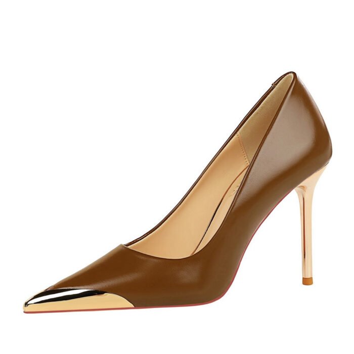 BIGTREE SHOES 3739-25 Retro European American Style Banquet High Heels Women's Shoes Stiletto Heel Shallow Mouth Metal Pointed Toe Pumps Women - Image 1