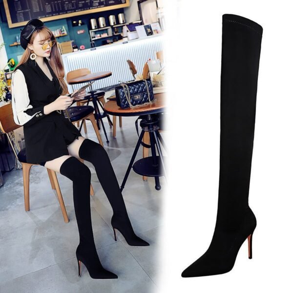 425602a7644a8c0ac562428aac131e12-1 BIG TREE SHOES 315-9 European and American Style Fashion High Heel Elastic Lycra Stiletto Heel Pointed Toe Thinner Pedicure over-the-Knee Boots