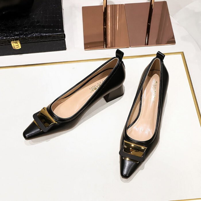 BIGTREE SHOES 1235-K56 European and American Style Business Ol Women's Shoes Shallow Mouth Square Toe Metal Buckle Chunky Heel Mid Heel Commuter Shoes Women - Image 5