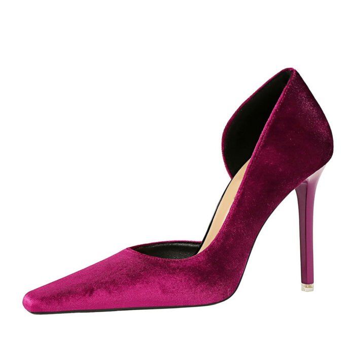 BIG TREE SHOES 3287-2 European and American Style Banquet High Heels Women's Shoes Stiletto Heel Xishi Suede Low-Cut Square Toe Side Hollow Pumps - Image 5
