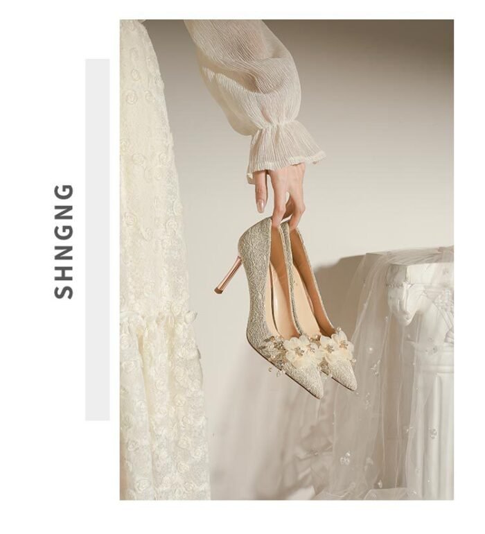 840-105 Crystal Flowers Wedding Shoes Niche Wedding Dress Xiuhe Dress Two-Way Bridal High Heels Stiletto Heel - Image 7