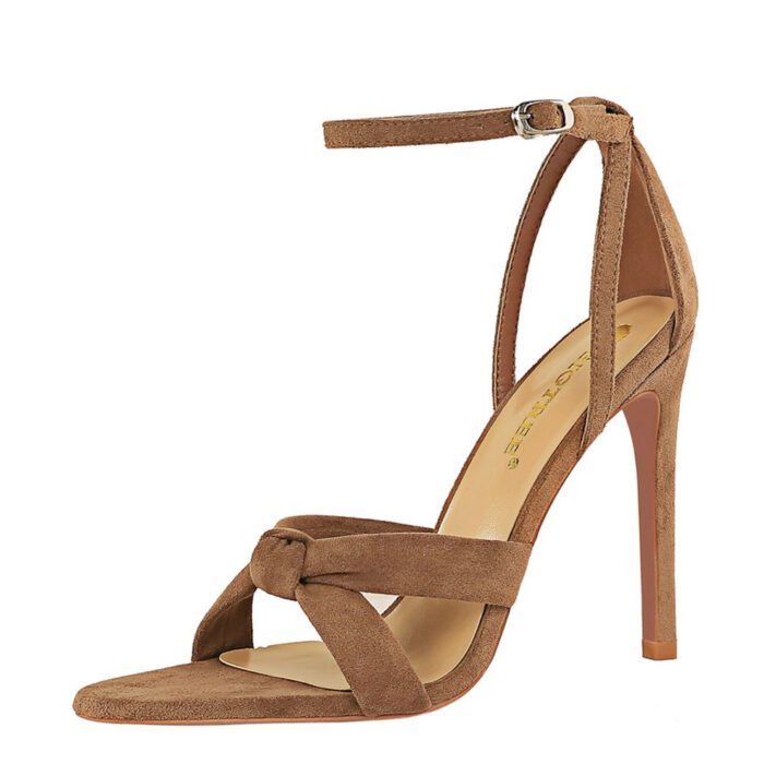 927-5 European and American Summer Sexy Nightclubs Thinner High Heels Women's Shoes Super High Heel Suede Peep Toe Strap Sandals BIG TREE SHOES - Image 5