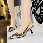 BIGTREE SHOES 070-10 Retro European American Style Fashion Hollowed-out Back Strap Women's Shoes Shallow Mouth Pointed High Heel Shoes Hollow High Heel Pumps