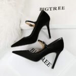 BIGTREE SHOES 1198-7 European and American Style Banquet High Heels Stiletto Heel Shallow Mouth Pointed Toe Thick Suede Strap Women's Shoes - Image 4