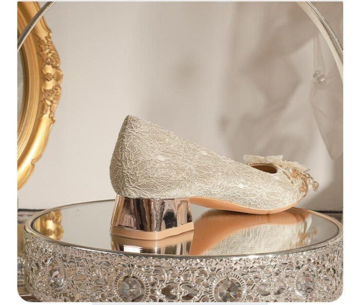 3118-105 Thick Heel Flat Shallow Mouth Pointed Toe Bridal Shoes Bridesmaid Shoes Flower Wedding Shoes Women's Beautiful Engagement Shoes Small Size - Image 7