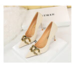 7239-1 European And American Fashion Slim Thin-heeled Super High-heeled Women's Shoes Shallow Pointed Big Metal Buckle Shoes - Image 19