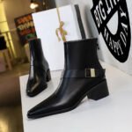 Bigtree Shoes Knight Boots-1 Retro Style Short Winter Women's Boots Chunky Heel Mid Heel Belt Buckle Metal Decorative Pointed Ankle Boots - Image 4