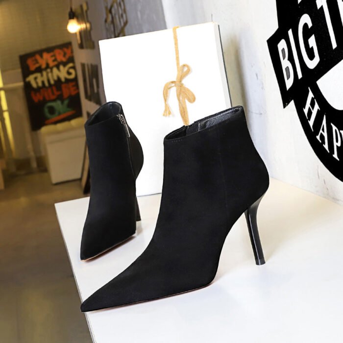Bigtree Shoes 1619-5 European and American Simple Sexy Nightclubs Thinner Stiletto Heel Suede Pointed-Toe Side Zip Women's Boots Ankle Boots - Image 2