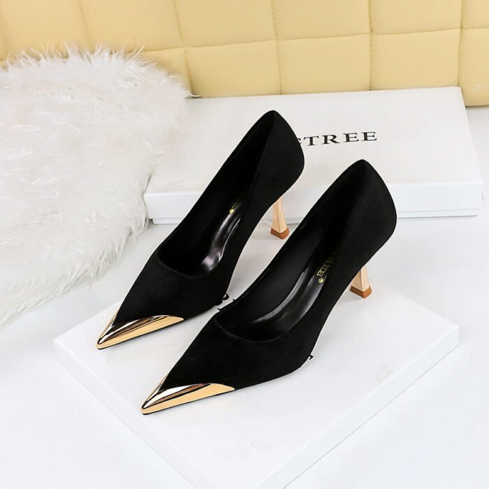 BIGTREE 1818-1 European and American Fashion Sexy Nightclubs Thinner Wine Glass Heel High Heel Suede Shallow Mouth Metal Pointed-Toe Women's Shoes - Image 2