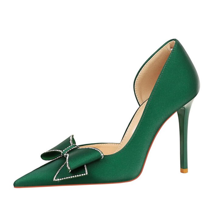 BIGTREE SHOES 626-H37 European and American Style Banquet High Heels Stiletto Low-Cut Pointed Toe Side Hollow Rhinestone Bow Pumps Women's Shoes - Image 5