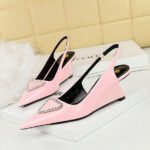 BIGTREE SHOES 1097-K37 European and American Banquet Women's Fashion Shoes High Heel Wedge Shiny Patent Leather Rhinestone Buckle Hollow Back Strap Pumps - Image 3