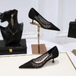 1961-5 European and American Style Fashion Banquet Women's Shoes Stiletto Mid-Heel Pointed Pointed Mesh Lace Slimming Pumps - Image 5