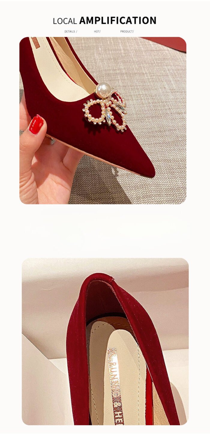 Runnig heels Runnig heels 878-13 Bridal Shoes Wedding Dress Red High Heels New Single Layer Shoes - Image 6
