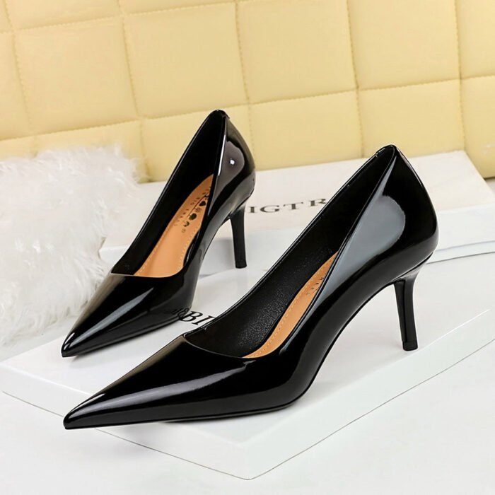 BIGTREE SHOES 7236 European and American Style Fashionable Simple Glossy Patent Leather Women's Shoes High Heel Stiletto Low-Cut Pointed Thin High Heel Shoes - Image 4