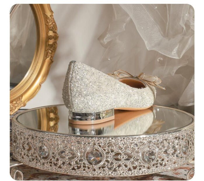 A29-51 Square Head Pearl Flat Chunky Heel Low Heel Niche Advanced Bridesmaid Shoes Women's Wedding Dress Xiuhe Two-Way Wear - Image 7