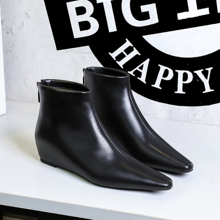 Bigtree Shoes 6632-8 European and American Retro Simplicity All-Matching Women's Boots Wedge Hidden Heel Mid Heel Slim Ankle Boots Ankle Boots - Image 1