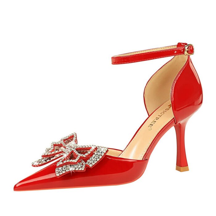 BIGTREE SHOES 8323-h18 European and American Style Banquet Sping Sandal High Heels Women's Shoes Shallow Mouth Hollow-out Rhinestone Bow Sandals - Image 5