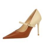 BIGTREE SHOES 9116-2 Retro European American Style Fashion High Heels Stiletto Women's Shoes Shallow Mouth Pointed-Toe Colorblock Ankle-Strap High Heel Pumps - Image 5