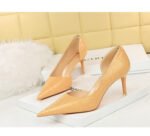 2928-2 retro European and American slim pedicure side hollow thin heel high heel shallow pointed stone pattern women's shoes - Image 15