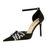 Big Tree Shoes 5198-H1 European and American Style Summer High Heels Women's Shoes Low-Cut Pointed Toe Rhinestone Bow Hollow Strap Sandals - Image 5