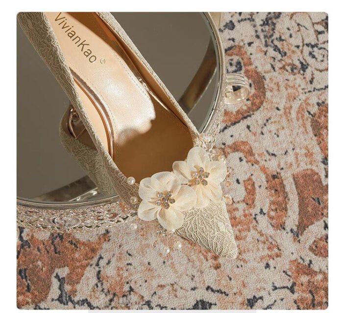840-105 Crystal Flowers Wedding Shoes Niche Wedding Dress Xiuhe Dress Two-Way Bridal High Heels Stiletto Heel - Image 14