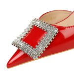 BIGTREE SHOES 638-Ak63 Banquet High Heels Women's Shoes Patent Leather Low-Cut Pointed Toe Side Hollow Square Metal Rhinestone Buckle Pumps Women - Image 4
