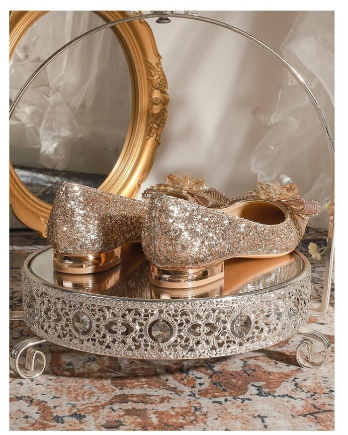 A29-136 French Square Head Gold Flat Low Heel Niche High Sense Bridesmaid Shoes Women - Image 11