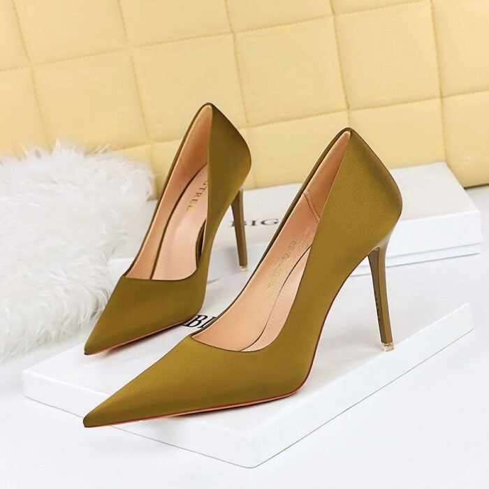 1983-1 Korean Fashion Simple High Heels Stiletto Heel Shallow Mouth Pointed Nightclub Sexy Slimming Satin Pumps BIG TREE SHOES - Image 3