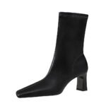 BIGTREE SHOES 375-5 Retro European American Style Simple and Thin Women's Short Boots Skinny Boots Chunky Heel High Heel Square Head Winter Boots - Image 5