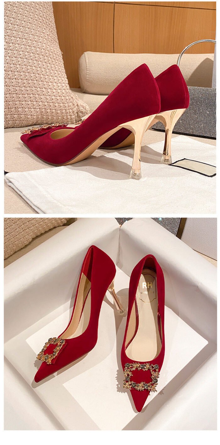 Runnig heels C888-31 Red Wedding Shoes Bridal Shoes High-Grade Pointed Wedding Shoes - Image 10