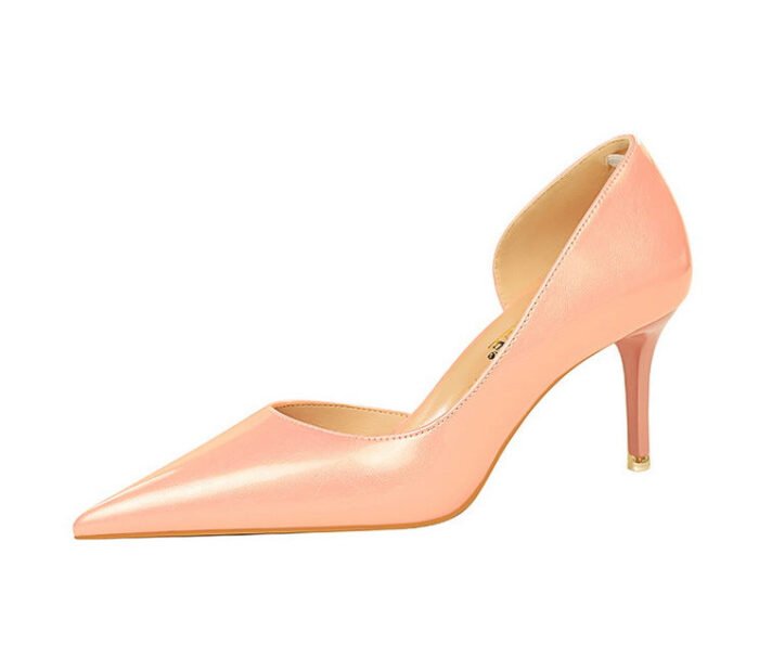 1363-A2 Korean fashion slim banquet fine heel high heel shallow pointed side hollow patent leather women's shoes single shoes high - Image 37