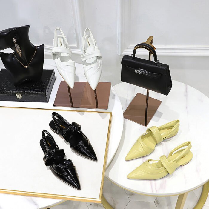 9862-1 Spring 2023 New Pointed Flat Back Empty All-Match Pleated Soft Leather Shoes Hollow Back Strap Women's Shoes - Image 3