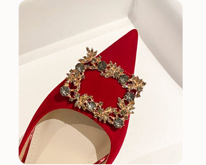 Runnig heels C888-31 Red Wedding Shoes Bridal Shoes High-Grade Pointed Wedding Shoes - Image 6