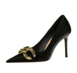 7239-1 European And American Fashion Slim Thin-heeled Super High-heeled Women's Shoes Shallow Pointed Big Metal Buckle Shoes - Image 28