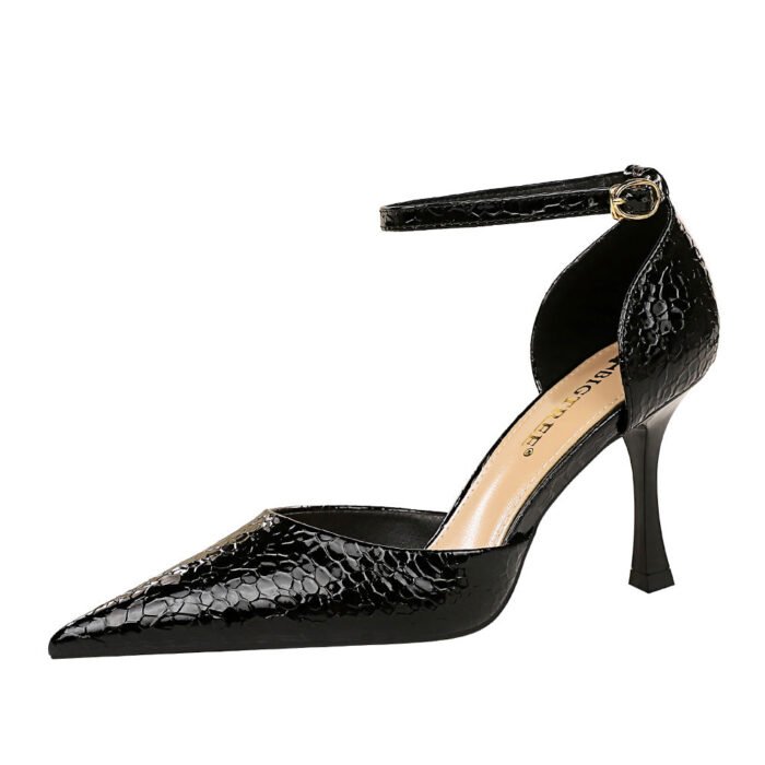 8323-3 European and American Style Banquet Super High Heel Stone Pattern Patent Leather Low-Cut Pointed-Toe Hollowed Hollow Strap Women's Sandals BIG TREE SHOES - Image 4