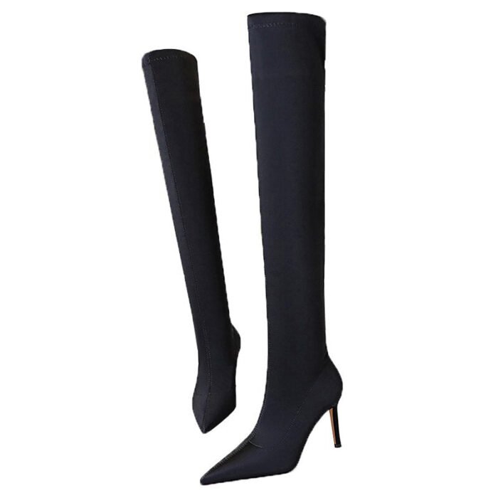 315-A9Over knee boots pointed high heel boots satin elastic boots-Bigtree shoes - Image 2