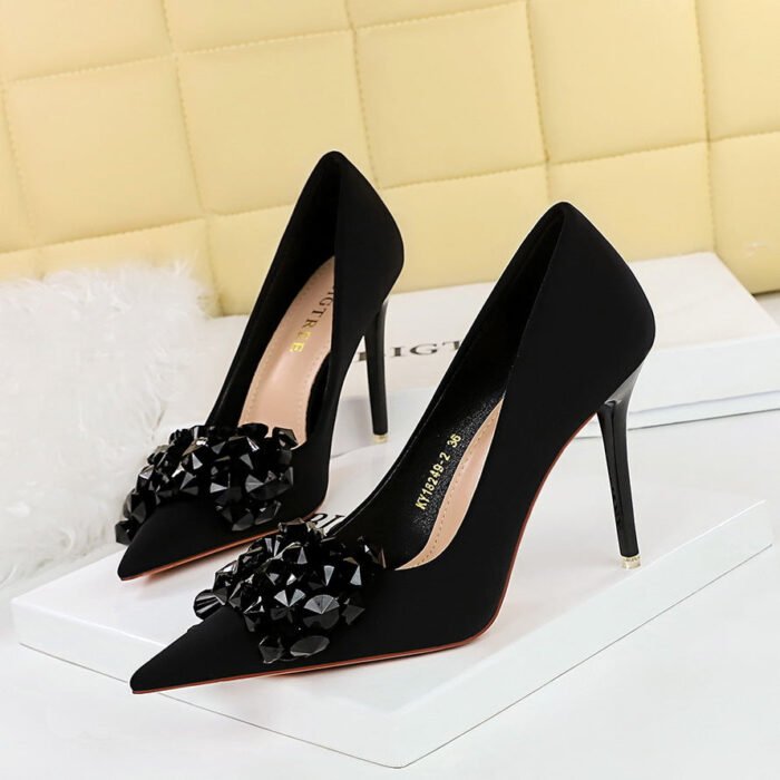 Bigtree Shoes 18249-h27 European and American Style Banquet High Heels Women's Shoes Ultra High Heel Stiletto Heel Satin Low-Cut Pointed-Toe Shoes Wedding Shoes - Image 2