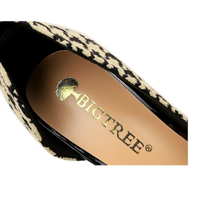 8829-A1 Korean version of high-heeled shallow-mouth pointed side hollow cloth plaid pearl metal chain houndstooth shoes - Image 19