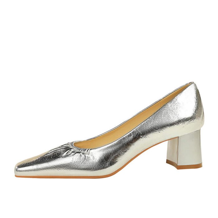 Bigtree Shoes 5288-15 Retro European American Style Pleated Shoes Low-Cut Square Toe Chunky Heel Mid Heel Spring and Autumn Commuter's All-Matching Women's Shoes - Image 4