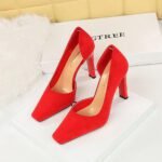 BIG TREE SHOES 3275-2 European and American Fashion Minimalist Thick Heel Super High Heel Low-Cut Square Toe Suede Side Hollow Pumps Women's Shoes High Heels - Image 3