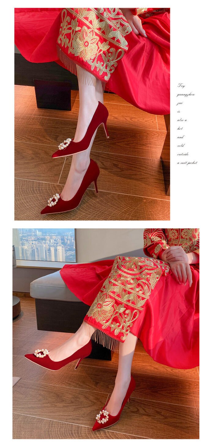 Runnig heels Runnig heels 878-23 Wedding Shoes Wedding Dress Red High Heels Women New Single Layer Shoes - Image 10