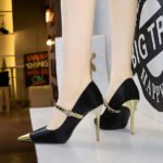 BIGTREE SHOES 9318-19 European and American High Heels Women's Shoes Stiletto Heel Shallow Mouth Color-Blocking Pointed-Toe Metal Chain Ankle-Strap Shoes - Image 3