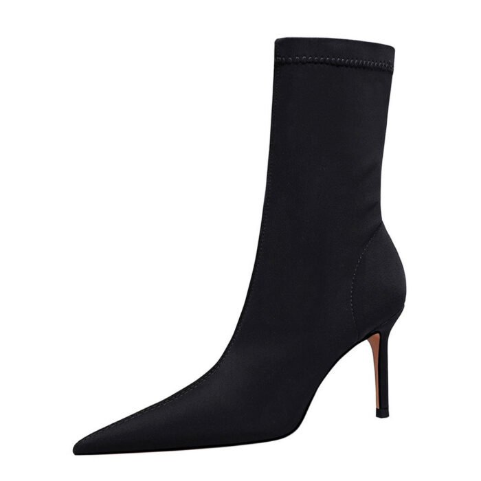 BIG TREE SHOES 315-a1 European and American Style Fashion Simple Stiletto Heel Stretch Lycra Women's Boots Sexy Slimming Nightclub Pointed Ankle Boots - Image 5