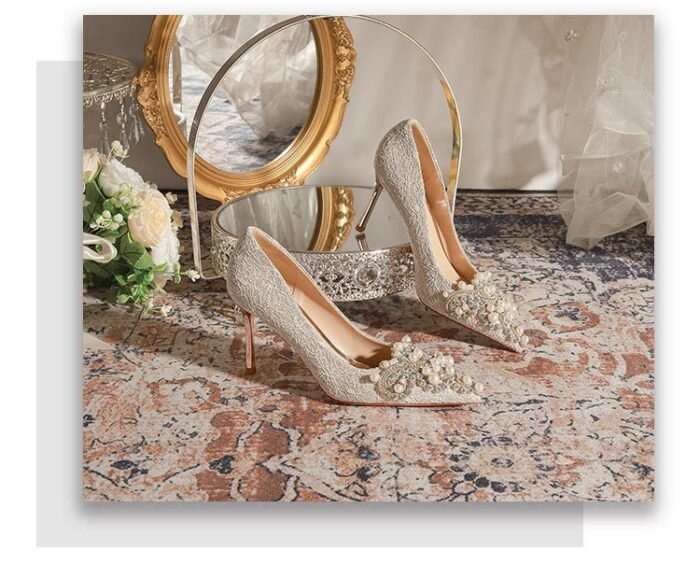 840-12 Rhinestone Pearl High Heels Women Xiuhe Wedding Shoes Stiletto Pointed Toe Large and Small Size Party Shoes - Image 15