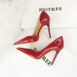 BIG TREE SHOES 1298-3 European and American Style Stiletto Heel Shallow Mouth Pointed Side Hollow Patent Leather Vintage Stone Pattern Side Hollow Pumps Women - Image 4