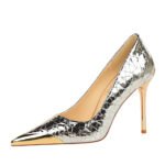 BIGTREE SHOES 3739-21 European and American Retro High Heels Stiletto Low-Cut Metal Pointed Crack Women's Shoes Banquet High Heel Pumps - Image 4