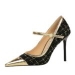 BIGTREE SHOES 3739-6 French Style Classic Style Classy High Heels Women's Shoes Stiletto Heel Shallow Mouth Color-Blocking Pointed Toe Strap Pumps High Heel - Image 5